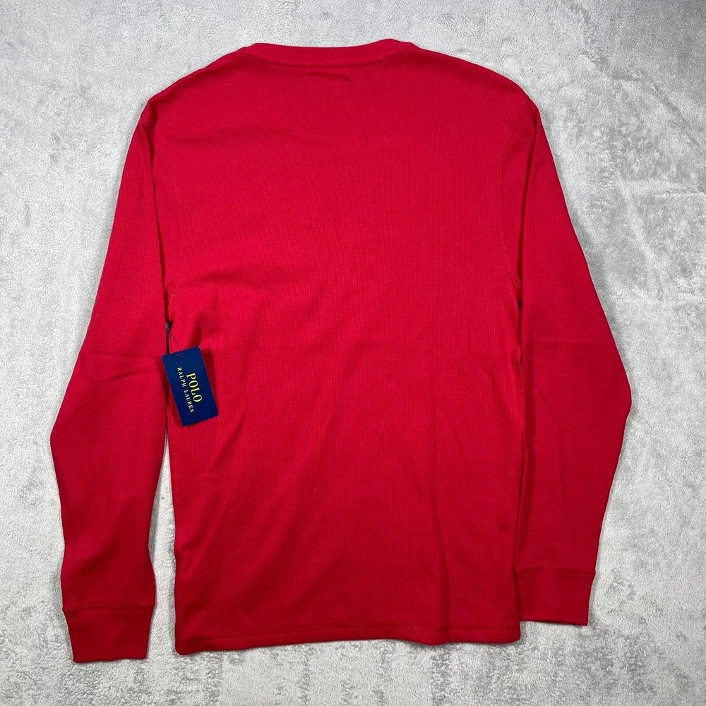 Polo Ralph‎ Lauren Thermal Shirt Mens Med Red Waffle Knit Long Sleeve Sleepwear